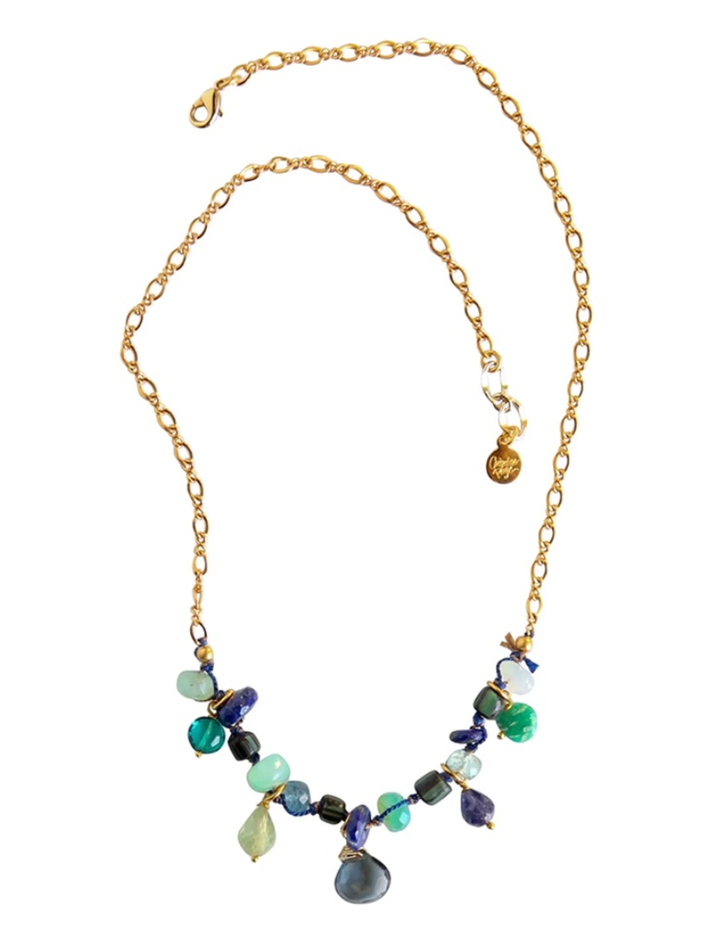CATHERINE PAGE “Twig Knotted” Gold Chain Necklace Semi-precious stones